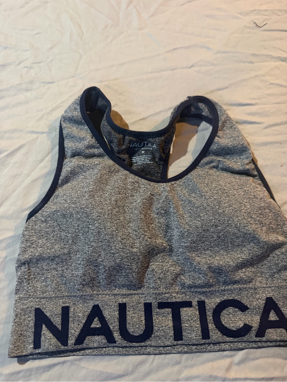 Nautica Grey Heather Sports Bra with Navy Trim